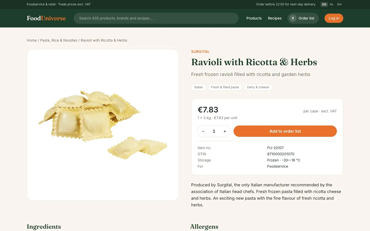 Food Universe: Product pages with the GS1 detail
