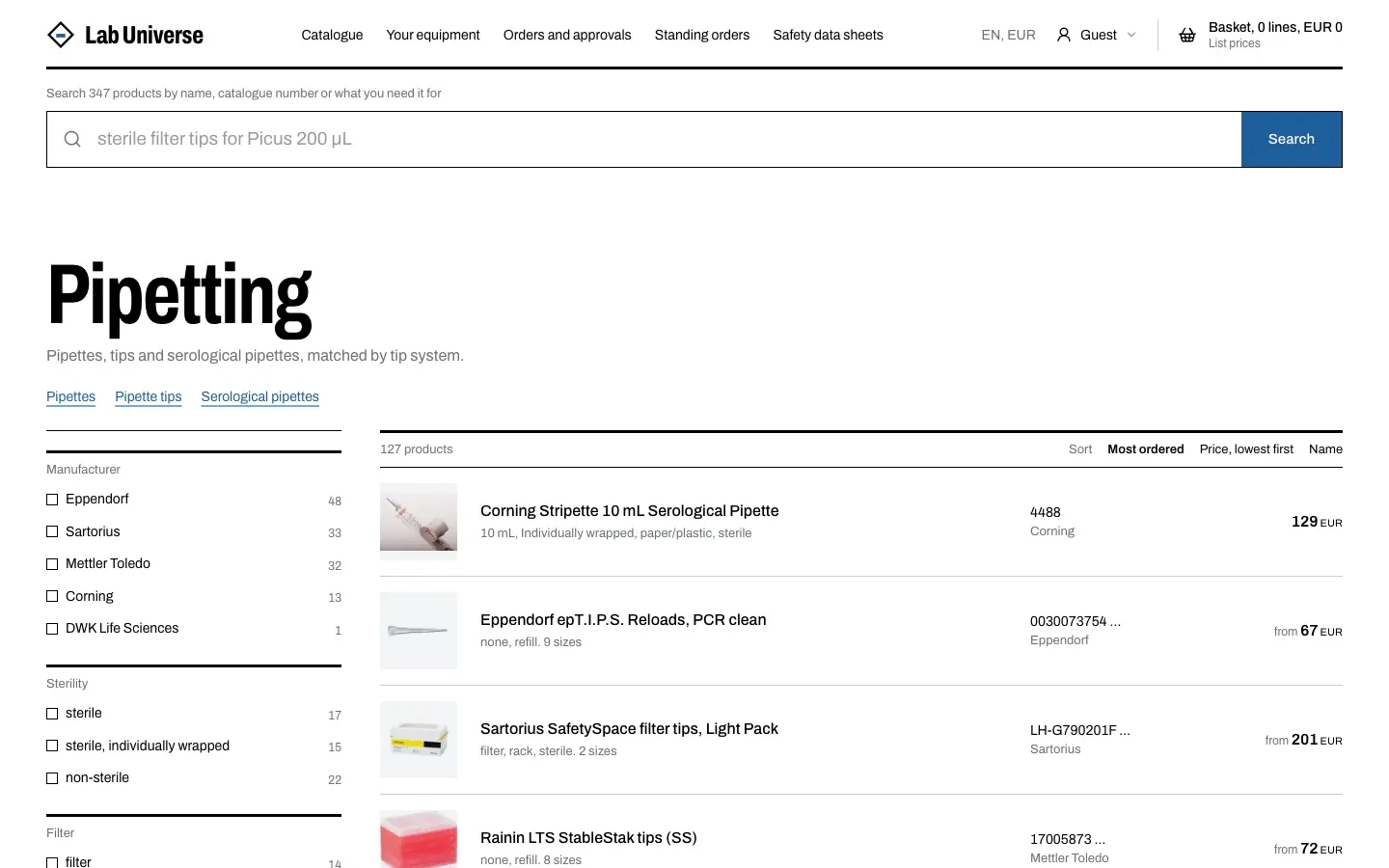 Lab Universe: 2,211 SKUs with typed specs