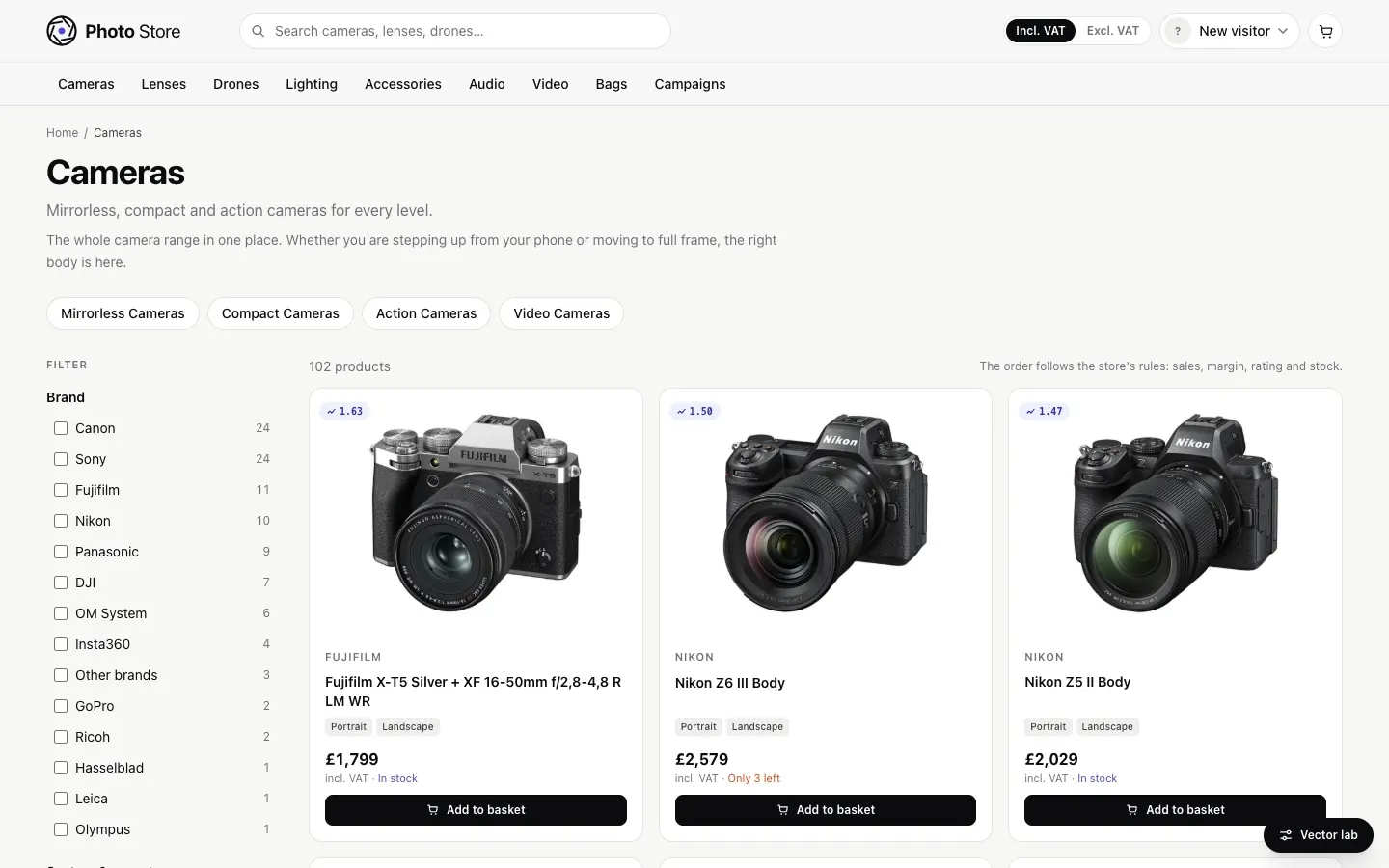 Photo Store: Category pages that explain themselves