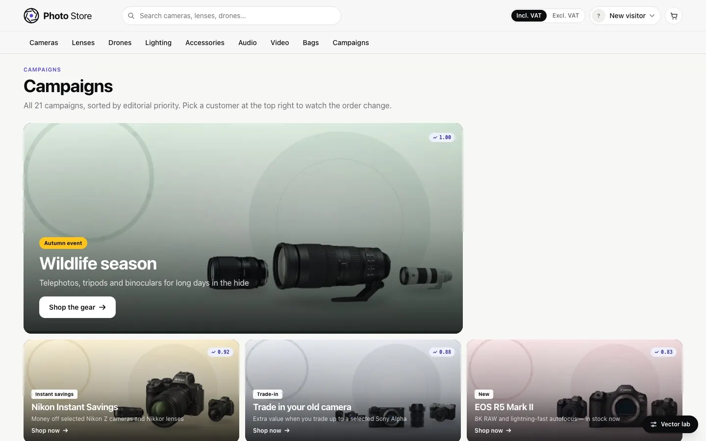 Photo Store: 21 campaigns, re-ranked per customer