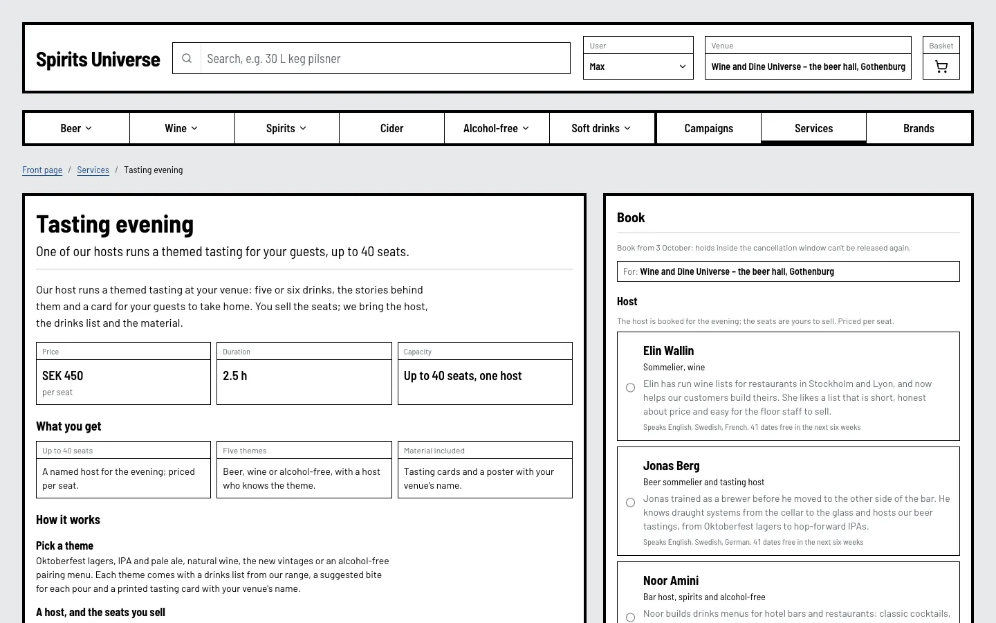 Spirits Universe: Services, booked