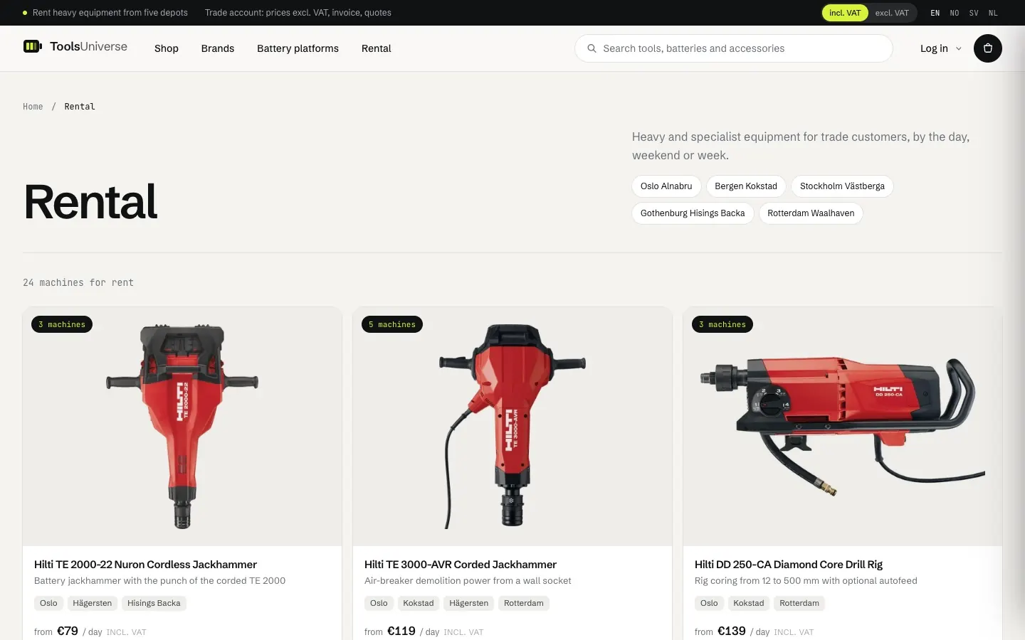Tools Universe: Heavy equipment to rent by the day