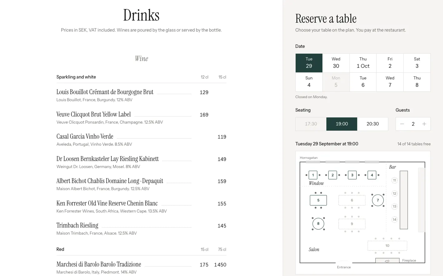 Wine and Dine Universe: The drinks list comes from the supplier