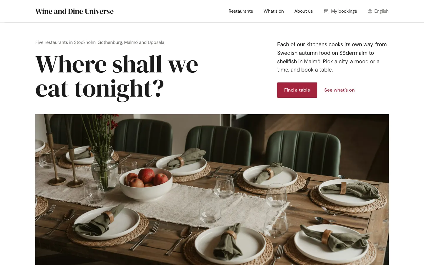 Wine and Dine Universe front page